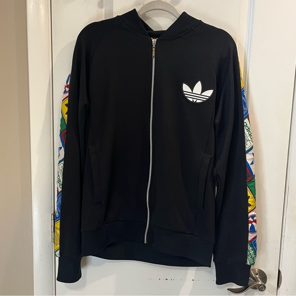 Adidas Originals Stan Smith Label Tape Sleeve Track Jacket Full Zip Sz L Black - Picture 2 of 15